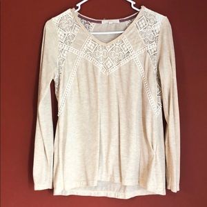 Cream long sleeve with crochet detail boho top